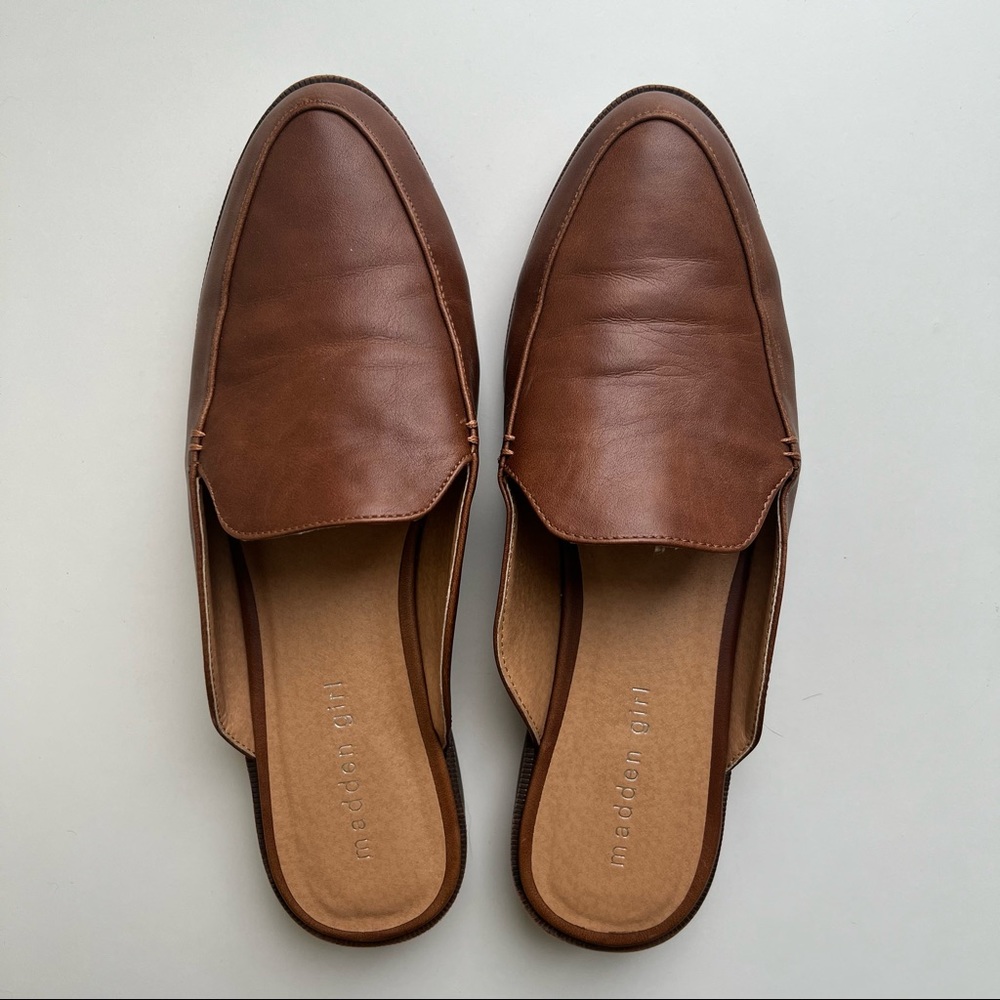 Madden Girl Brown Leather Slip-On Loafers
